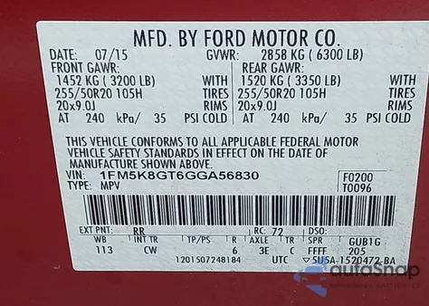 2016 Ford Explorer Sport z USA, uszkodzony, nr VIN 1FM5K8GT6GGA56830